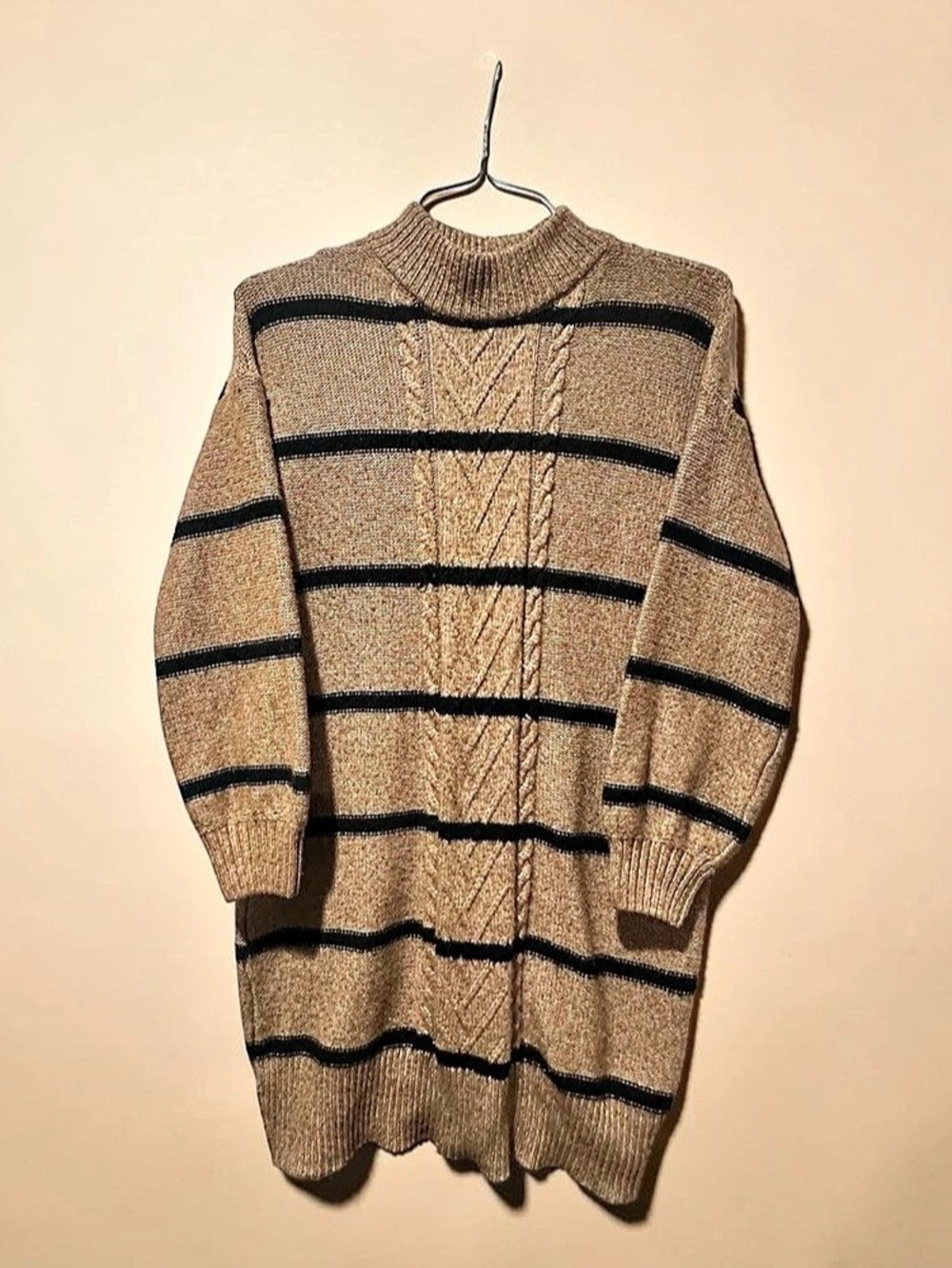 Maurice’s Striped Turtleneck Long Sweater in Brown & Black Large